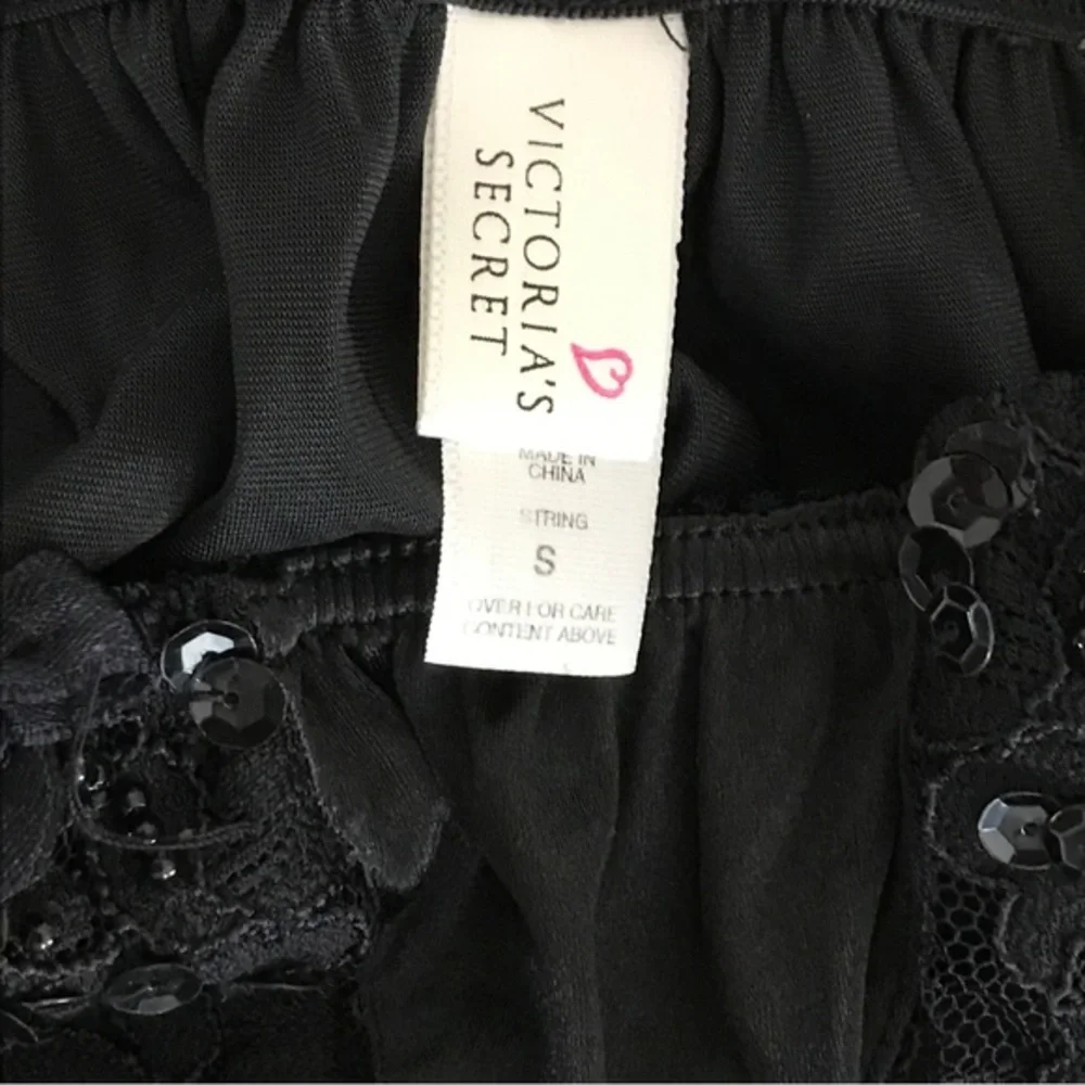 Vintage 90’s Victoria’s Secret Sequin and Beaded Satin Black String Bikini CTRR‎